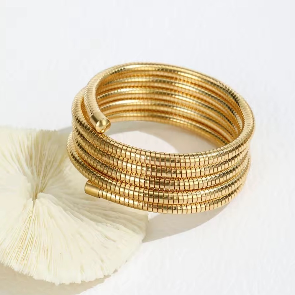 Modern Sculpted Coil Gold Bracelet
